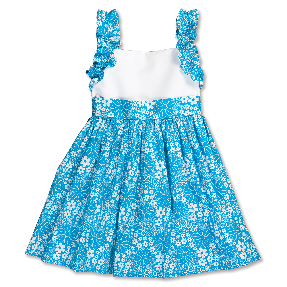 Sundress W/ Sash Printed Flowers Blue
